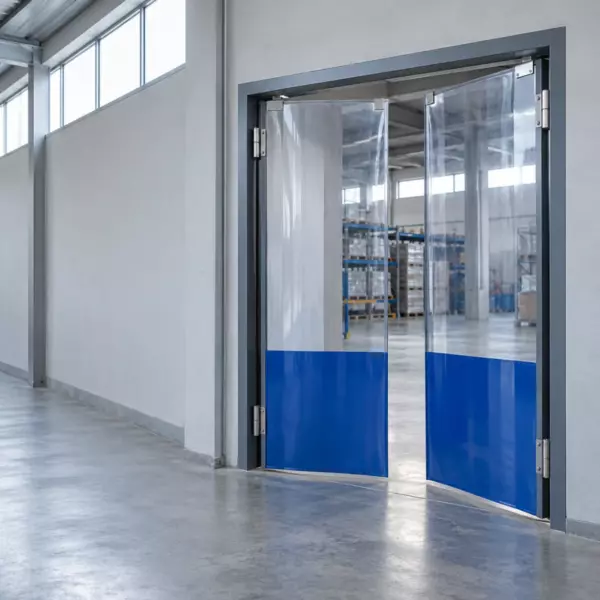 Маятниковая распашная двустворчатая эластичная дверь из ПВХ 250*220